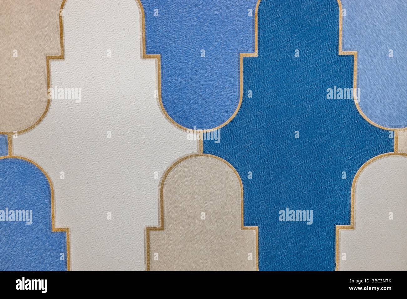 Modern Blue and Beige Geometric Pattern Wallpaper with Moroccan Influence Stock Photo