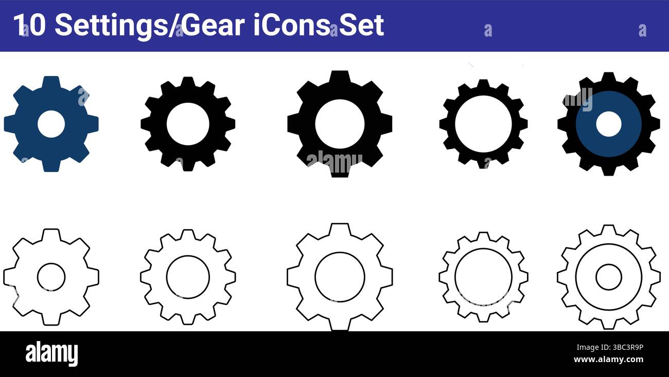 10 Settings/Gear Icons Set: Simple Vector Graphics Stock Vector