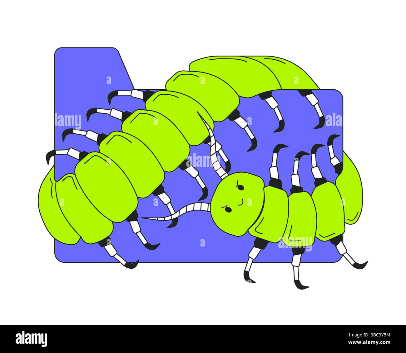 Centipede crawling over file folder 2D onboarding ui illustration Stock Vector