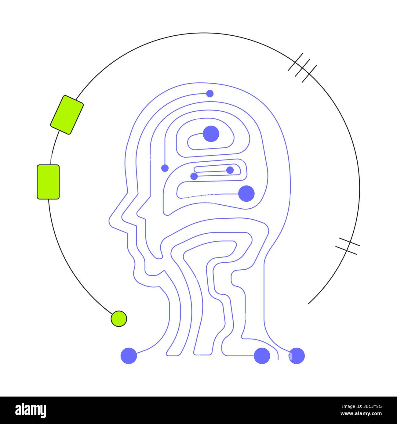 Abstract digital human head circuit 2D onboarding ui illustration Stock Vector