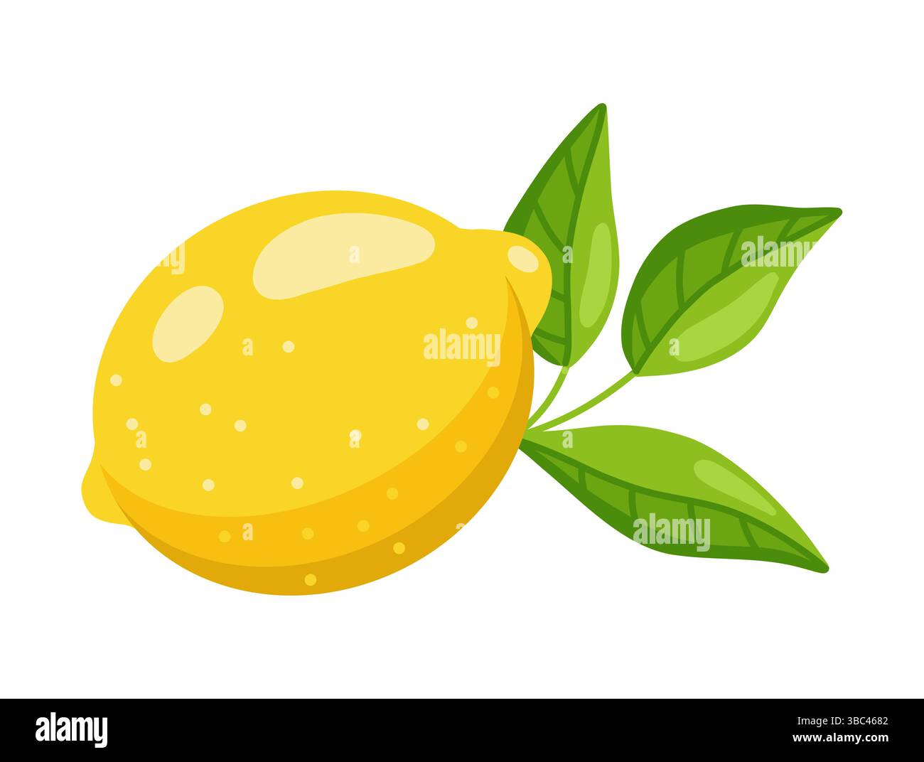 Bright Isolated Lemon with Green Leaf, Flat Style Stock Vector