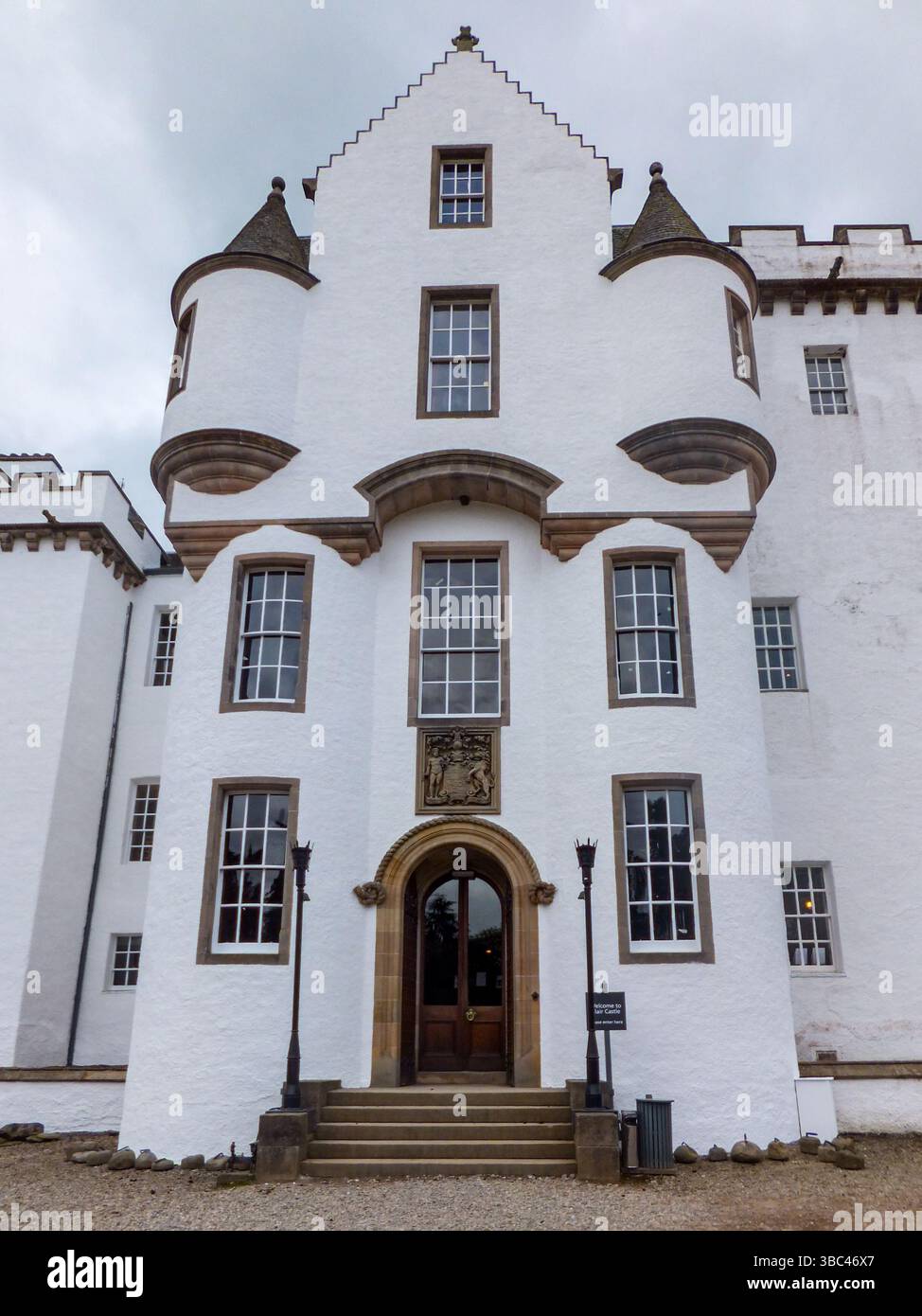 The entrance to Blair Castle in Pitlochry, Perthshire, Scotland, UK. Stock Photo