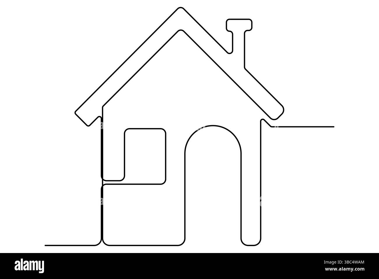Continuous one line drawing House concept art illustration of white ...
