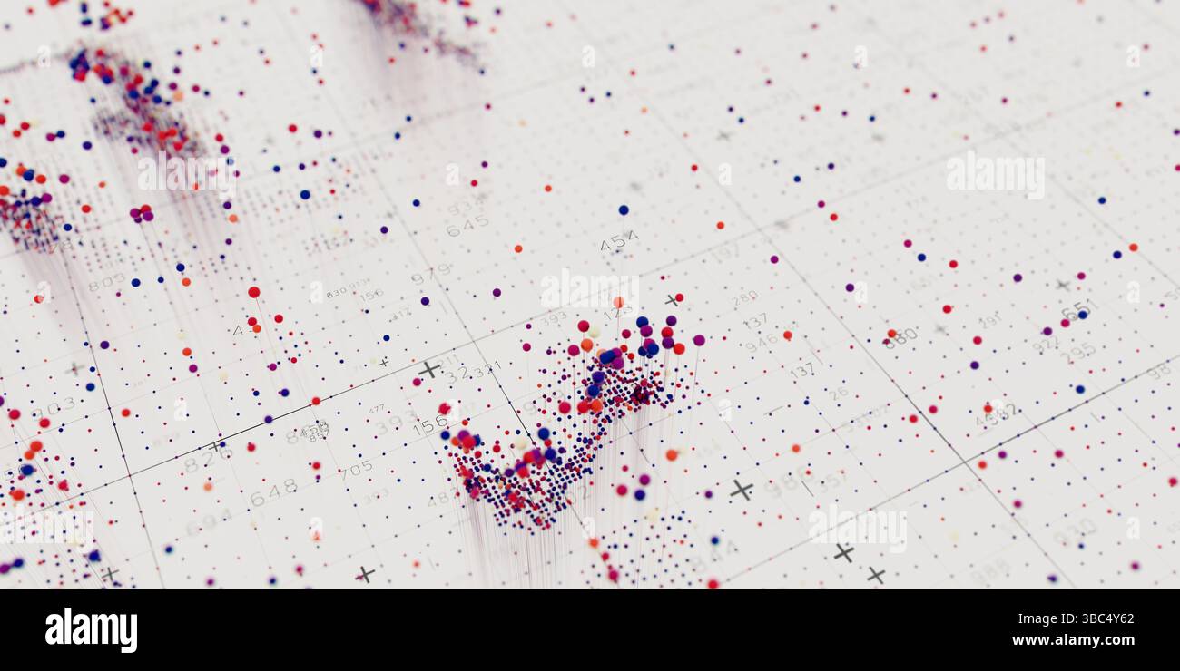 Abstract data clusters visualization. AI technology neural patterns ...