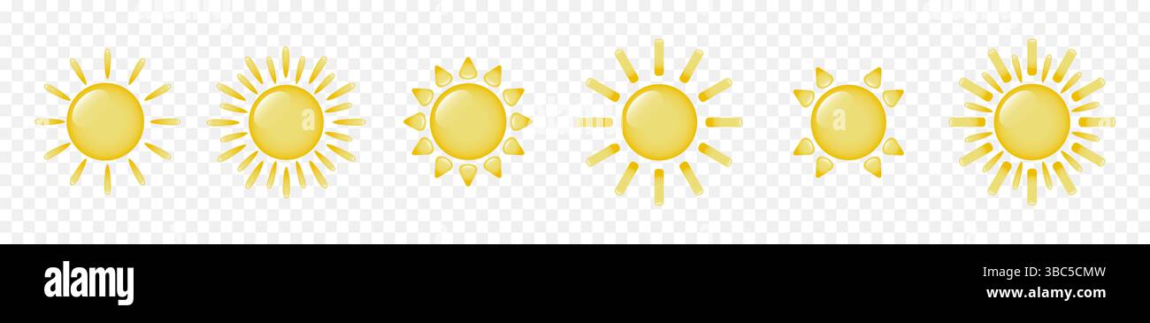 Set of sun icon. The sun with highlights and rays on a white background ...