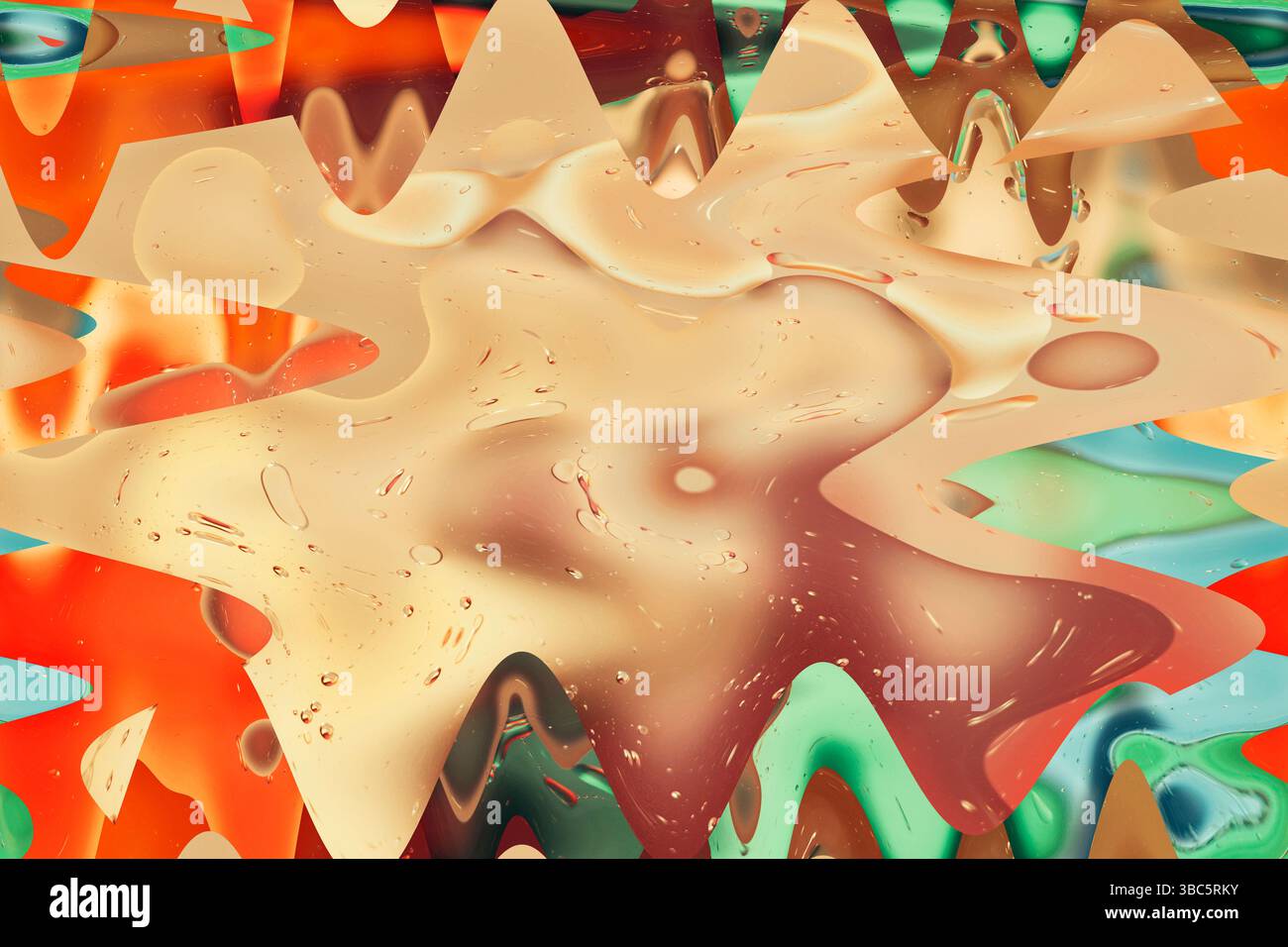 Colorful abstract liquid pattern, daytime, straight-on angle Stock Photo