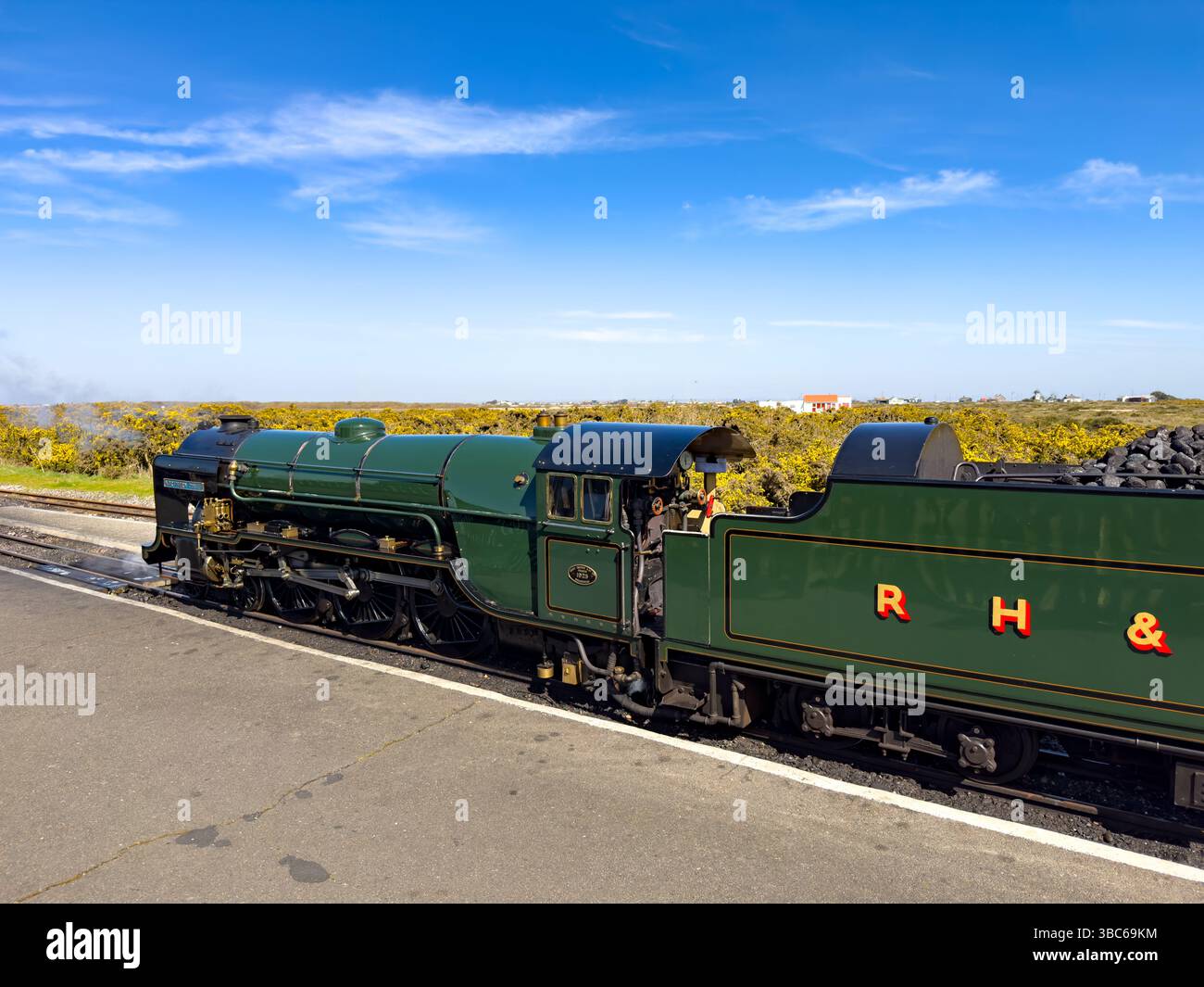 Steam train engine at Dungeness from the Romney Hythe and Dymchurch railway - Smartphone Captured Stock Image