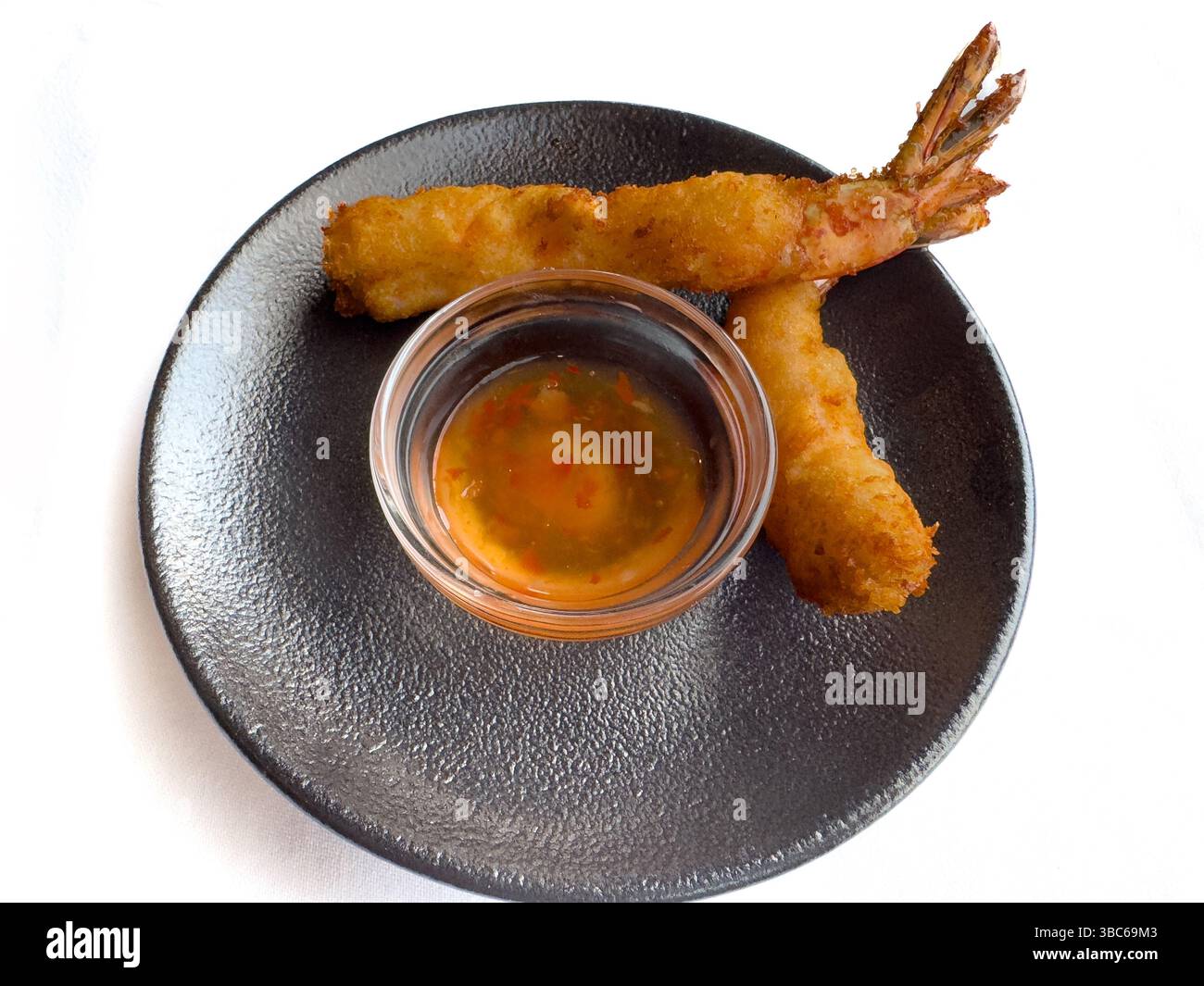 Tempura shrimp with a sweet chilli dip - Smartphone Captured Stock Image