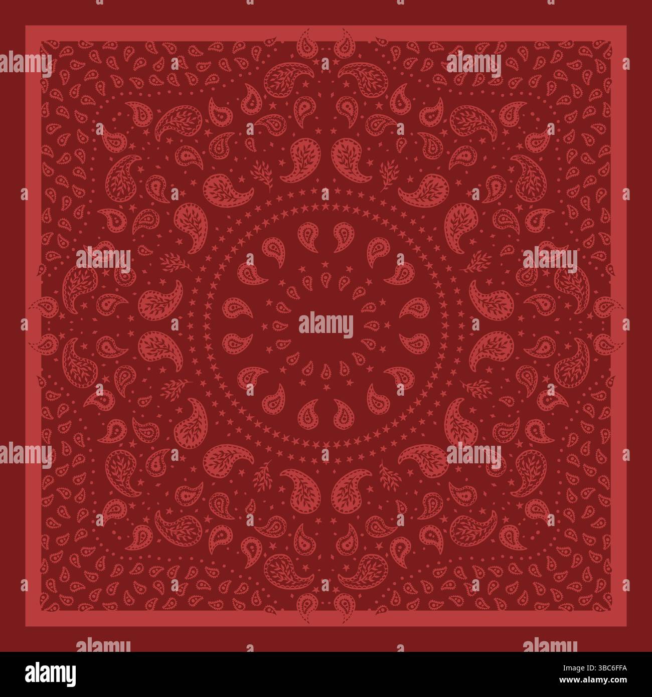 Red scarf or bandana design with paisley mandala pattern. Ethnic monochrome carpet design Stock Vector
