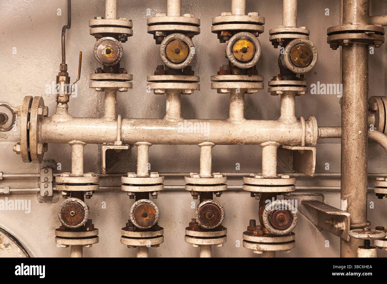 Valve Control Room Valve system with pipes in the engine room on the vessel Stock Photo ...