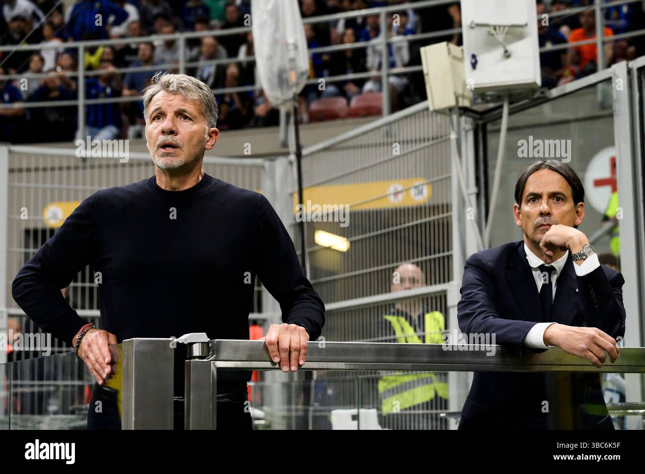 Milan, Italy. 18th May, 2025. Marco Baroni, head coach of SS Lazio, and Simone Inzaghi, head coach of FC Internazionale, during the Serie A football match between FC Internazionale and SS Lazio. Credit: Nicolò Campo/Alamy Live News Stock Photo