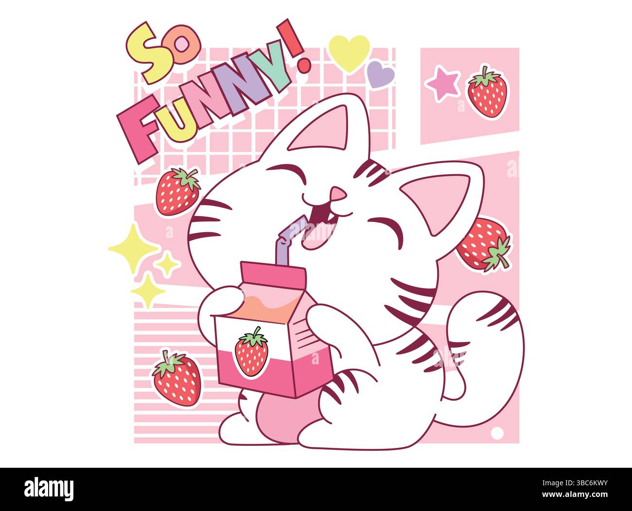 Kitten drinking strawberry juice Stock Vector