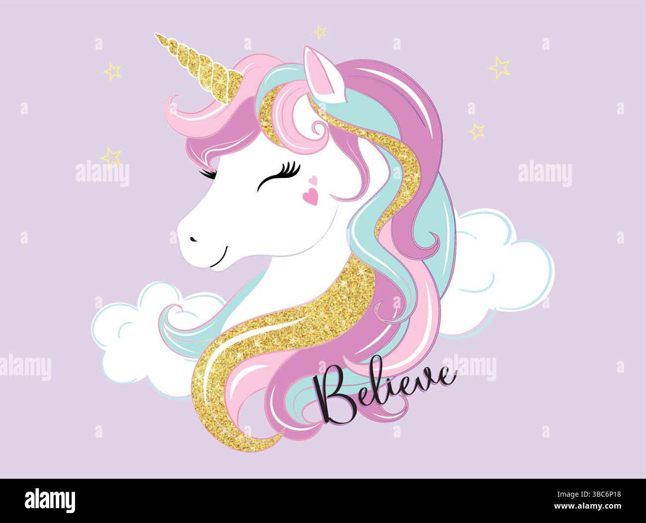 Unicorn silhouette and clouds around Stock Vector