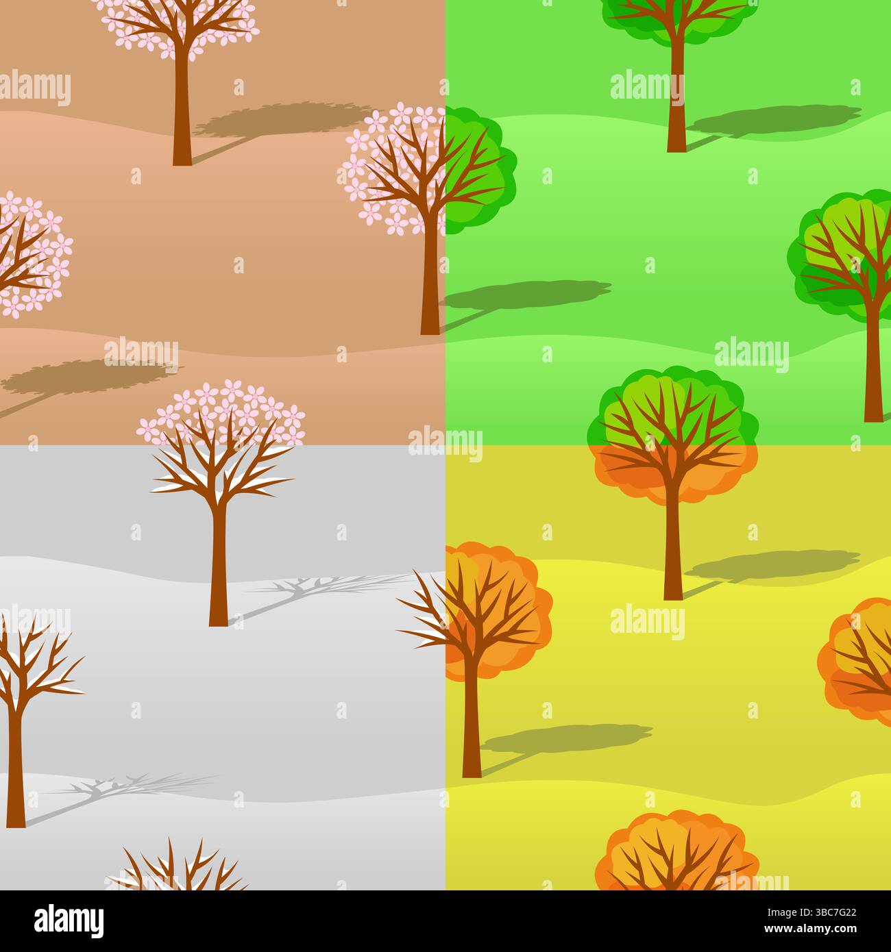 Seamless pattern with trees at four seasons Stock Vector