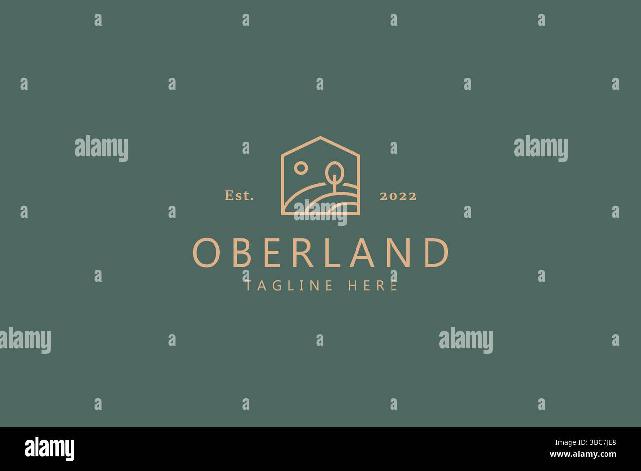 Illustration Cabin Logo Concept. Natural Meadow with Cottage as Frame ...