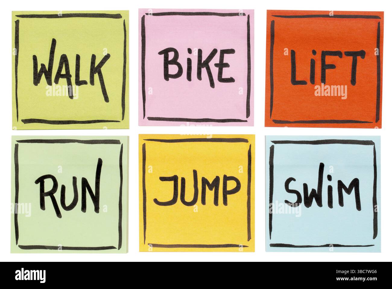 Walk, bike, lift, run, jump, swim - fitness or cross training concept ...
