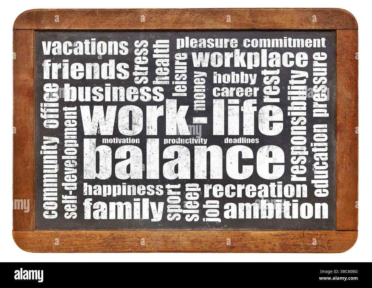 Work life balance concept - a word cloud on a vintage slated blackboard ...