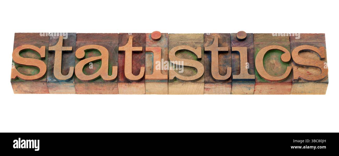Statistics word in vintage wooden letterpress printing blocks, stained ...