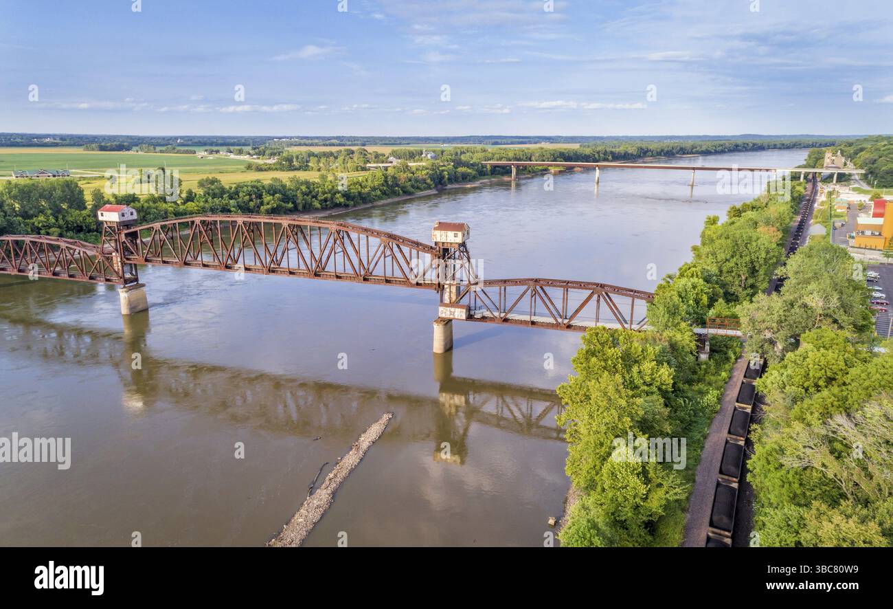 Historic railroad Katy Bridge over Missouri River at Boonville with a