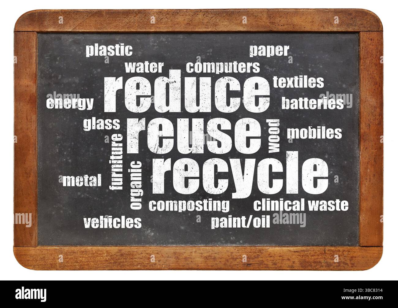 Reduce, reuse, recycle word cloud on a vintage blackboard Stock Photo ...