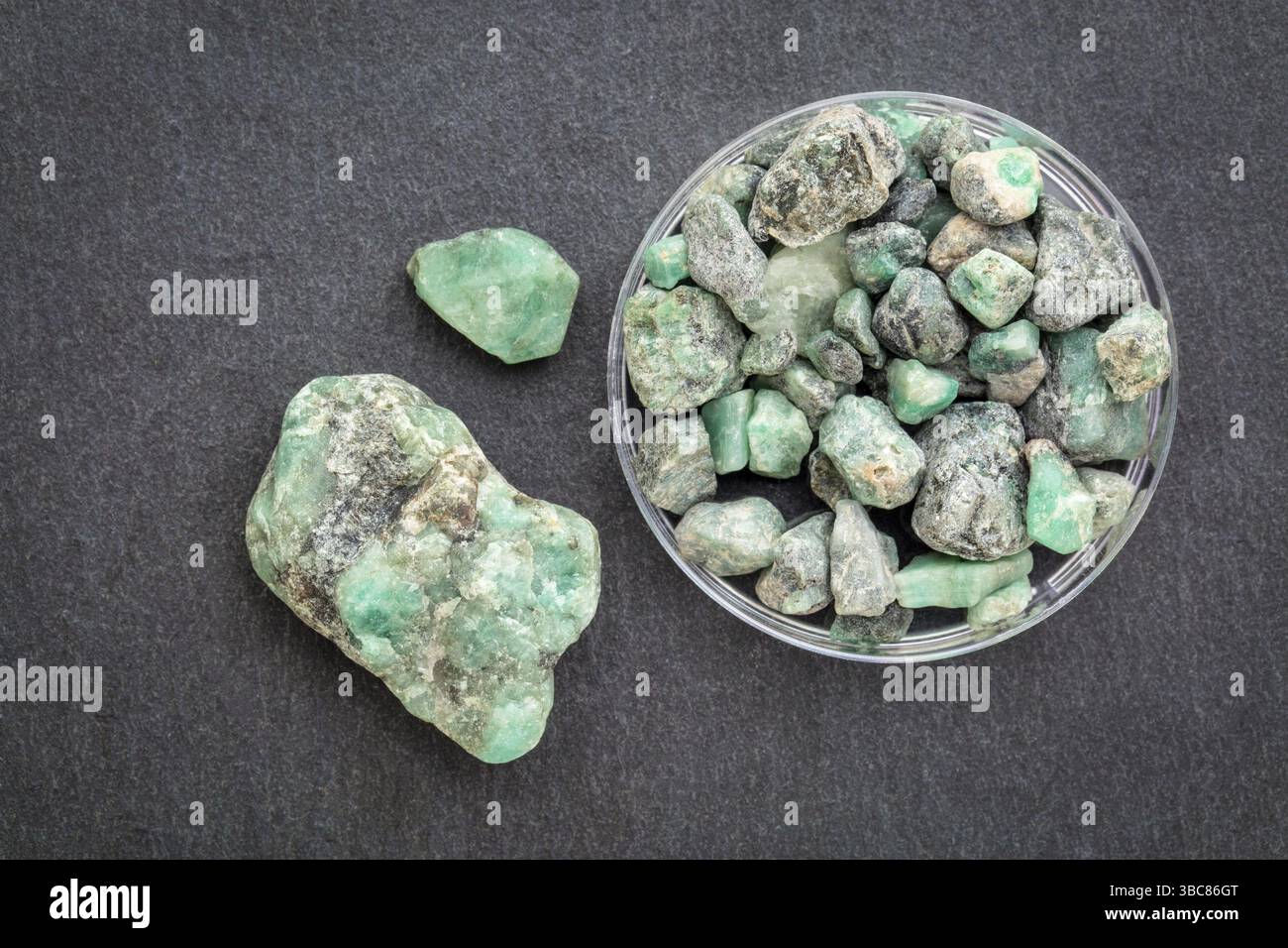 Raw emerald gemstones (mineral beryl) with inclusions mined in Brazil ...