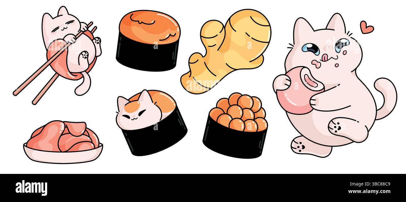 Kawaii cat eating Japanese food dessert and cosplaying sushi rolls ...
