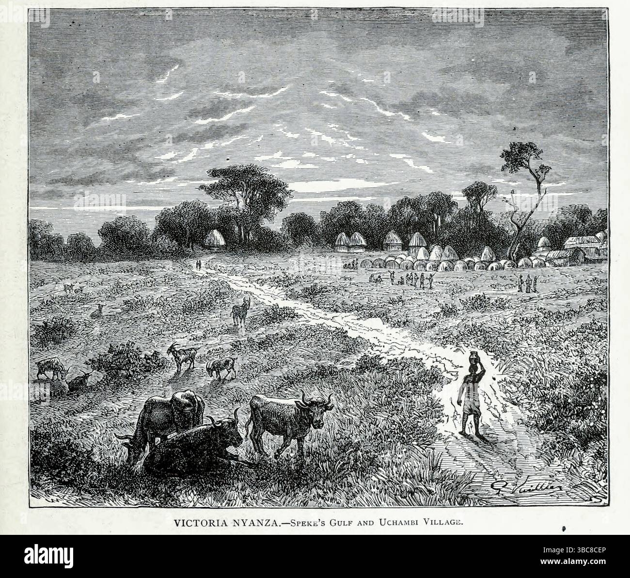 Victoria Ridpath colourised VICTORIA NYANZA.— Speke's Gulf and Uchambi Village from BOOK ...