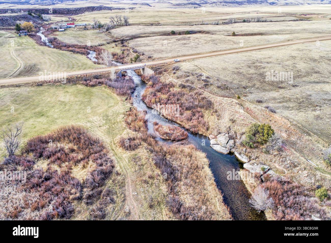 Aerial view of North Fork of Cache la Poudre RIver in northern Colorado ...