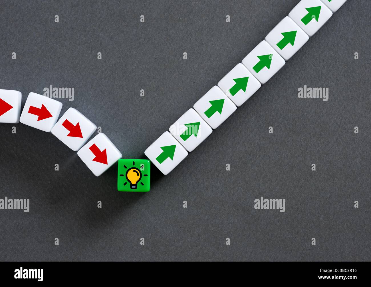 Arrows changing direction with light bulb showing positive change ...