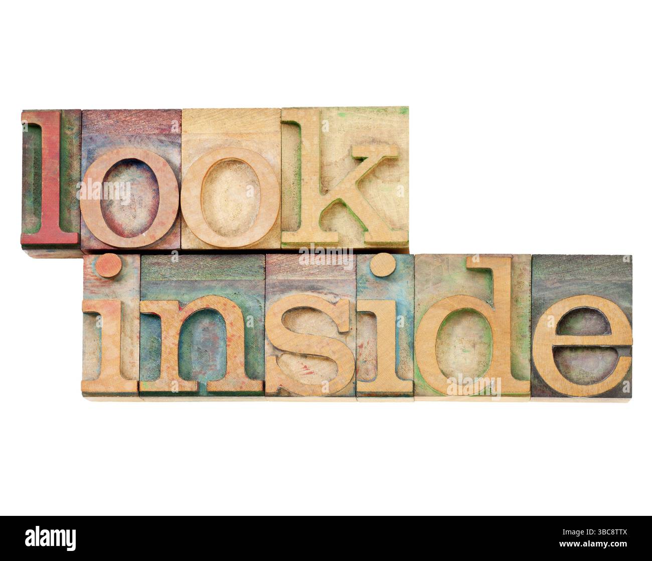 Look inside invitation - isolated text in vintage wood letterpress ...