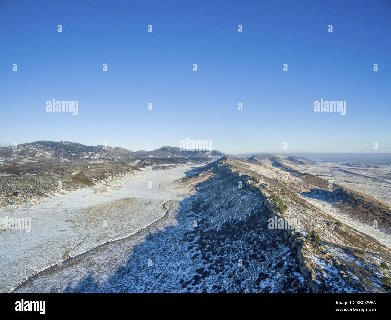 Aerial view of hogbacks (ridges) typical for foothills of Rocky ...