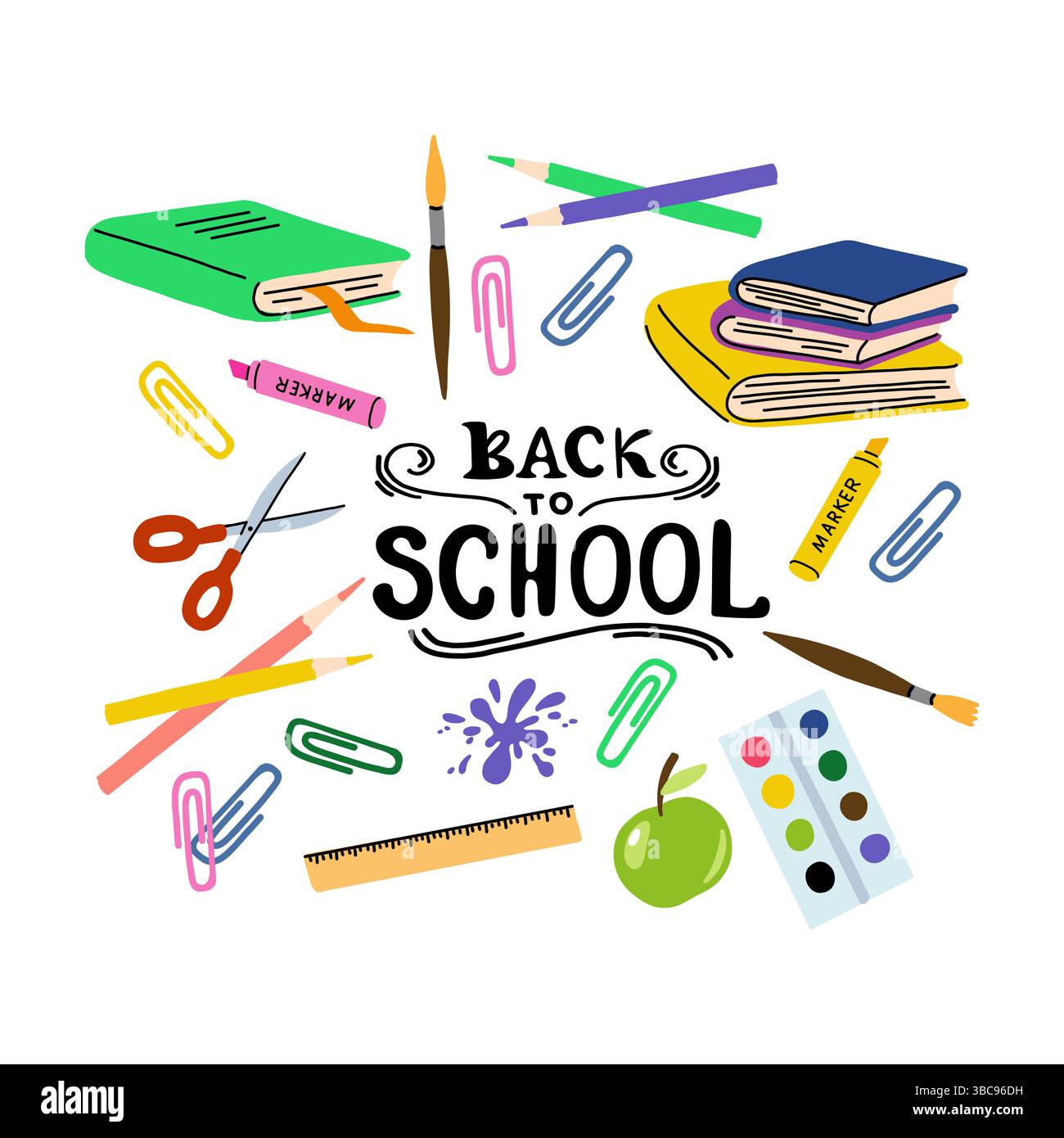 Back to School with Colorful Stationery  Stock Vector