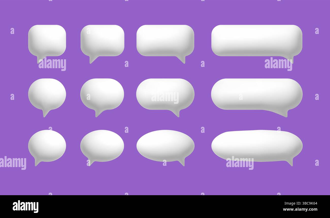 3d speech chat balloon. Talk message icon for text, vector white dialogue or conversation comment cloud. Speak box shape sign, bubble ballon element Stock Vector