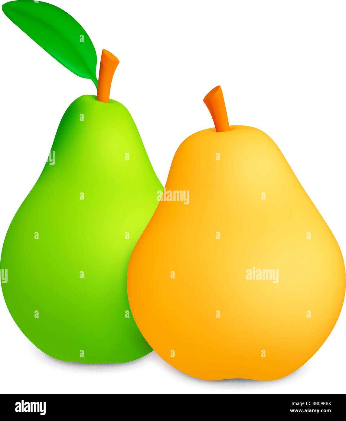 Pear 3d icon. Realistic green and yellow pears. Fresh harvest fruits ...