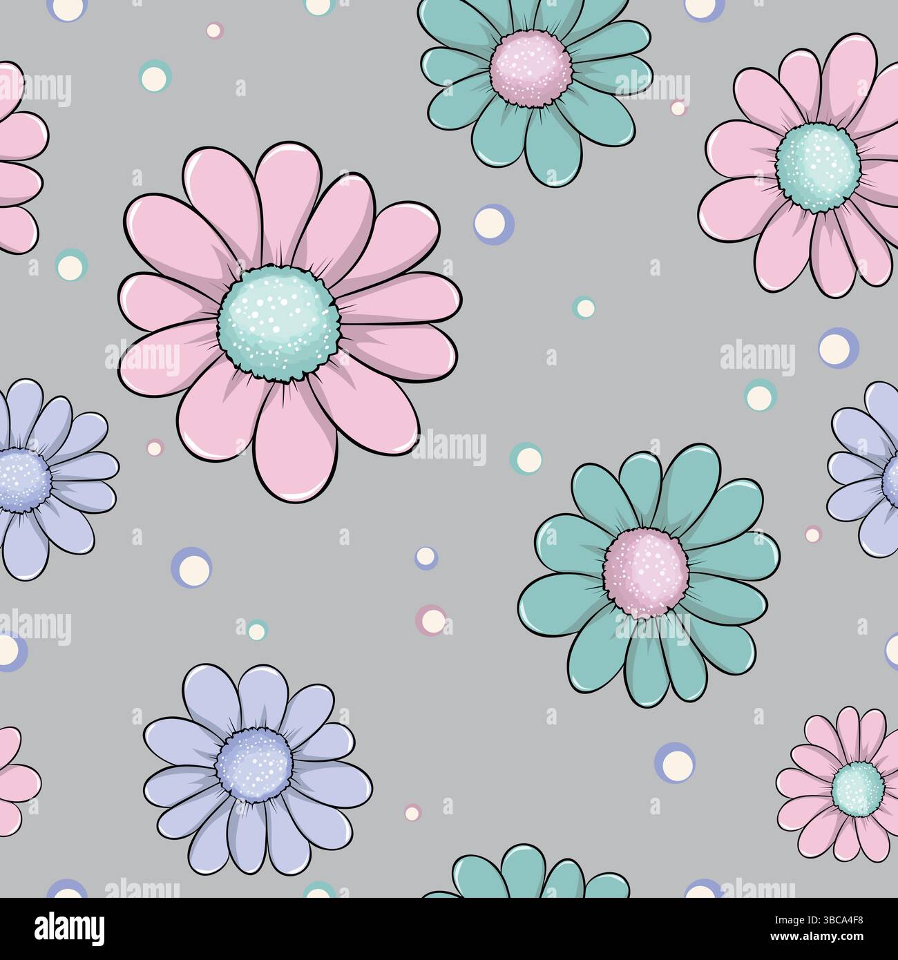 Seamless Pattern of Hand-Drawn Flowers on Background Stock Vector