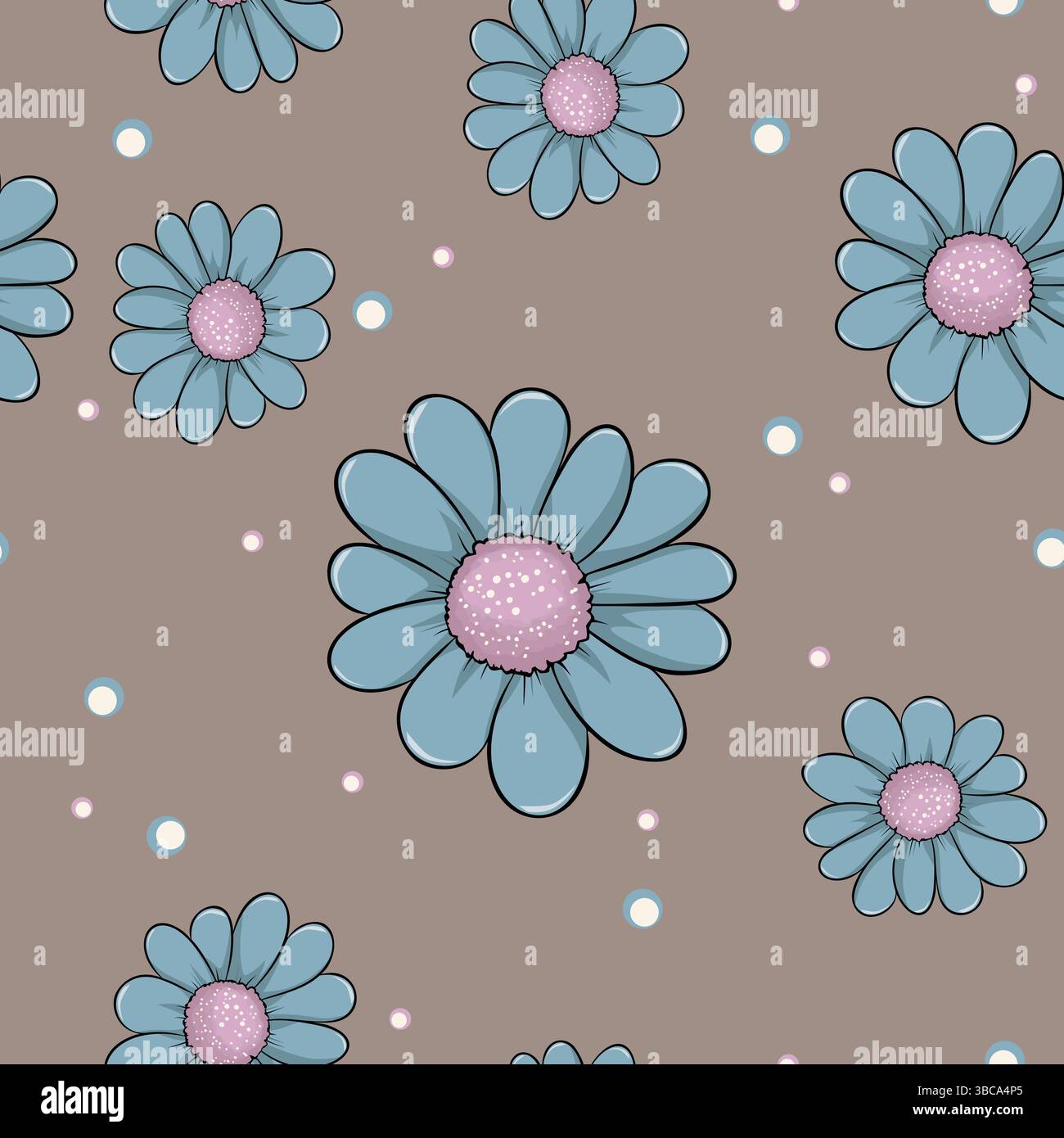Seamless Pattern of Hand-Drawn Flowers on Background Stock Vector