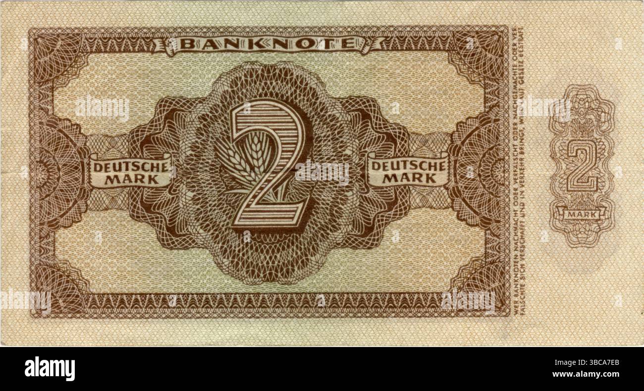 Banknote, Geldschein, 2 Deutsche Mark, 1948, Deutschland, Reproduktion ...