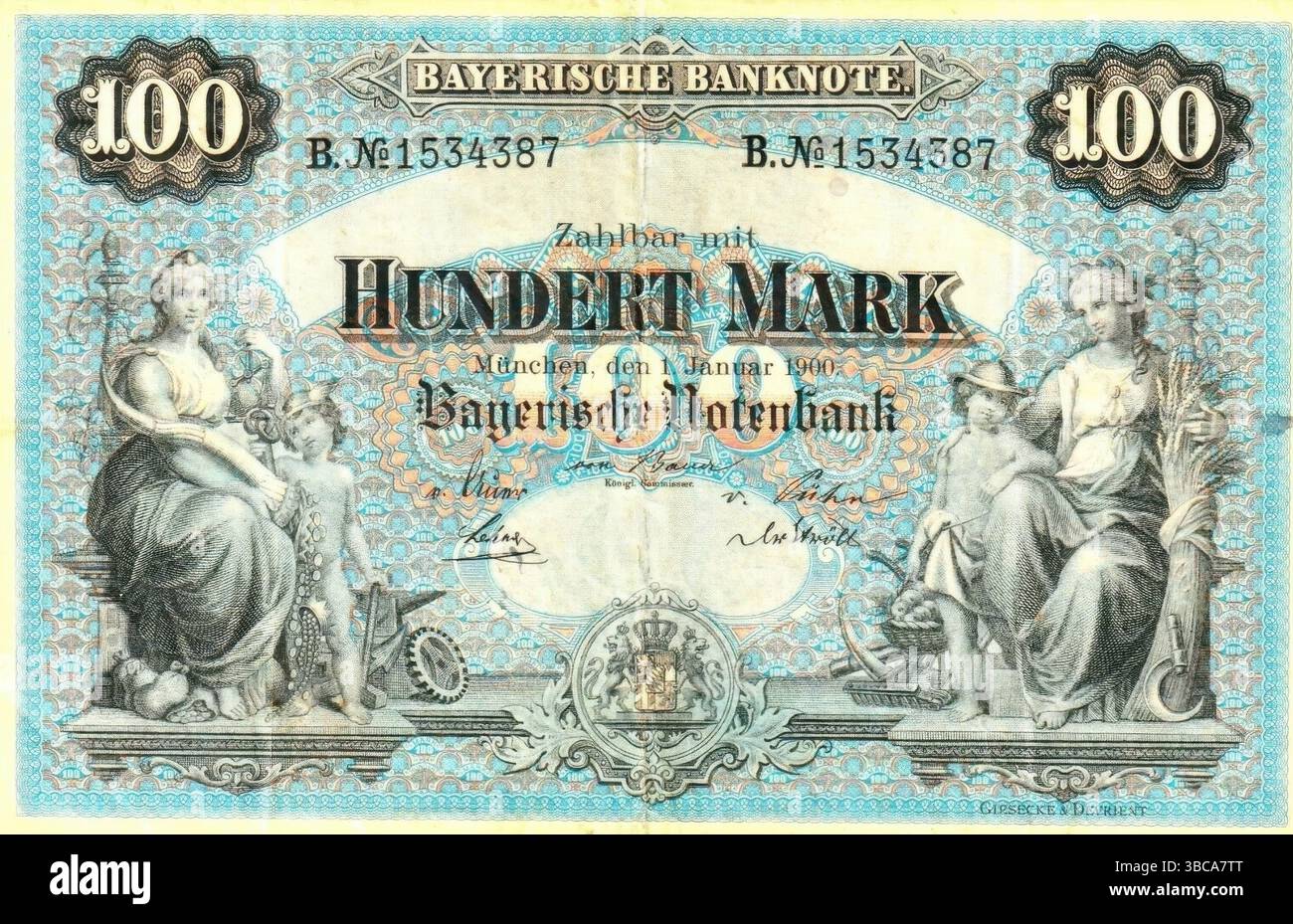 Geldschein, Banknote, Bayerische Banknote 1900, 100 Mark, Bayerische ...