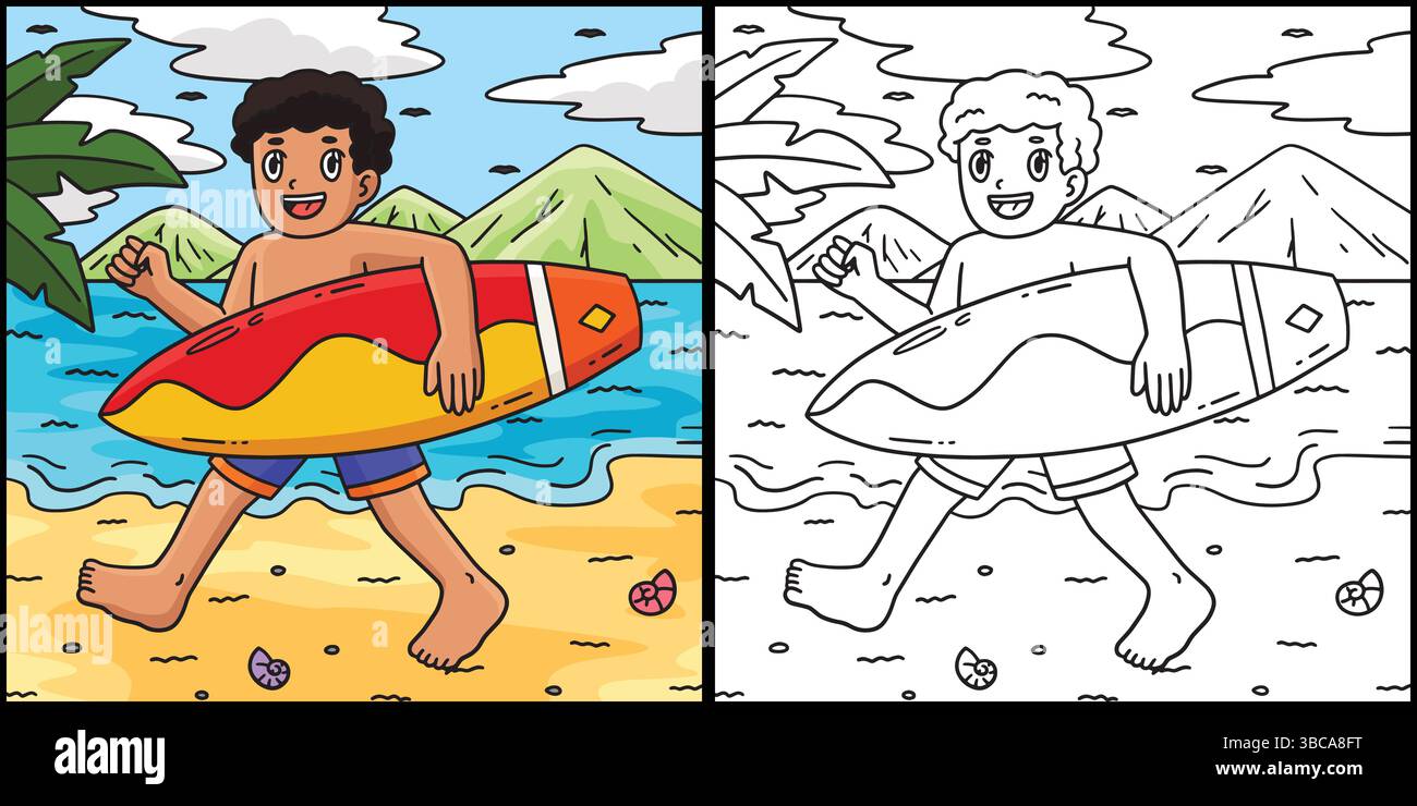 Surfing Boy Carrying a Surfboard Illustration Stock Vector Image & Art ...
