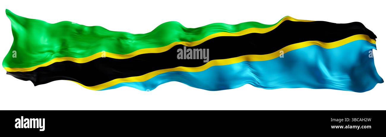 Stylized flag of Tanzania waving in the wind, isolated on white ...