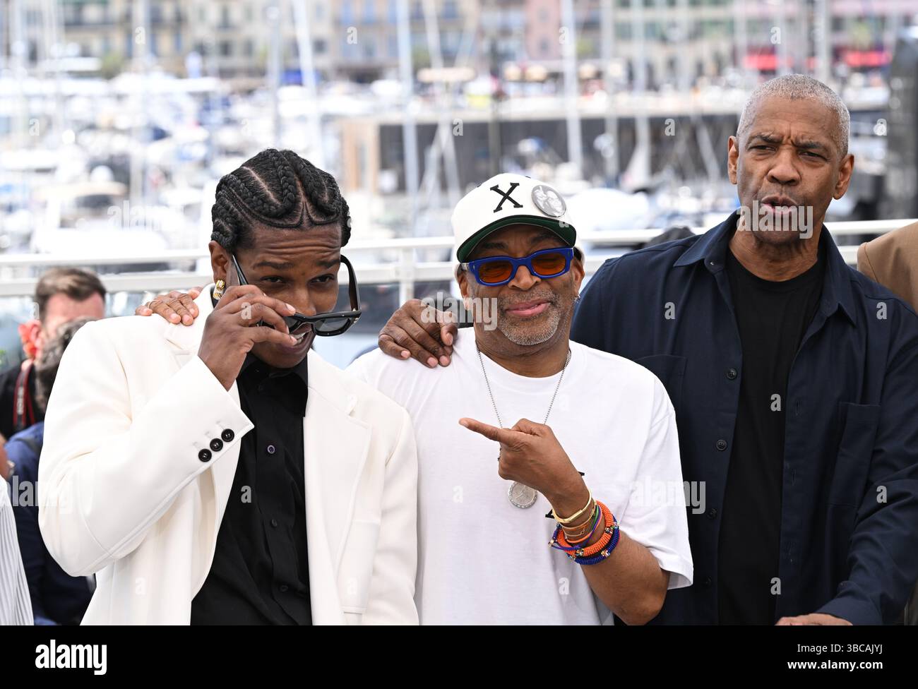 (left to right) ASAP Rocky, director Spike Lee and Denzel Washington