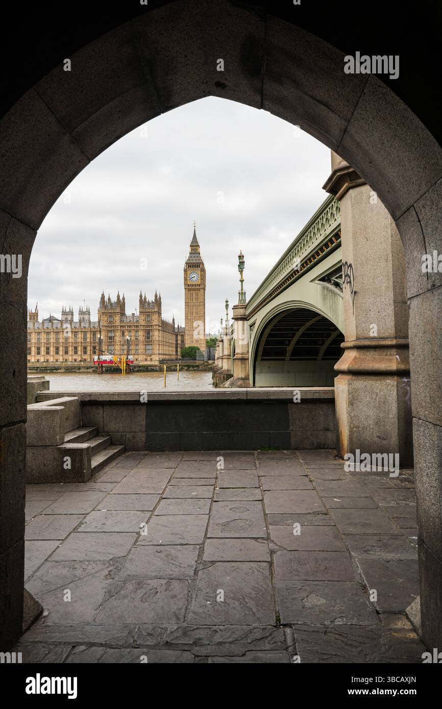 Houses of Parliament and Big Ben, Westminster, London, UK, across the river Thames Stock Photo