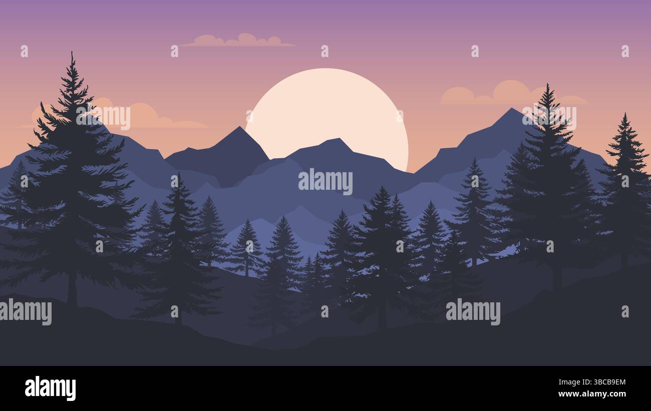 Mountain landscape and pine forest. Vector illustration EPS10 Stock Vector