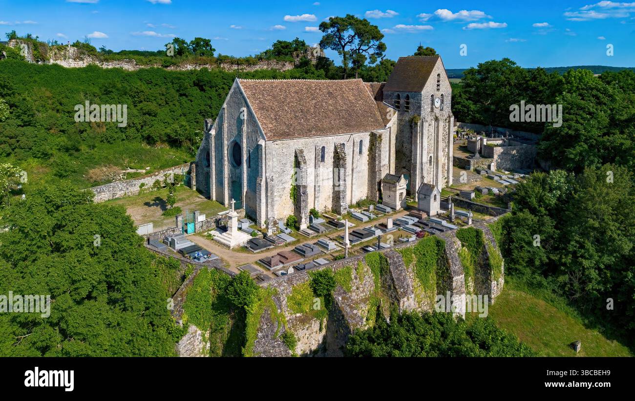 Aerial view of the fortified Church of Saint-Gilles-and-the-Assumption ...