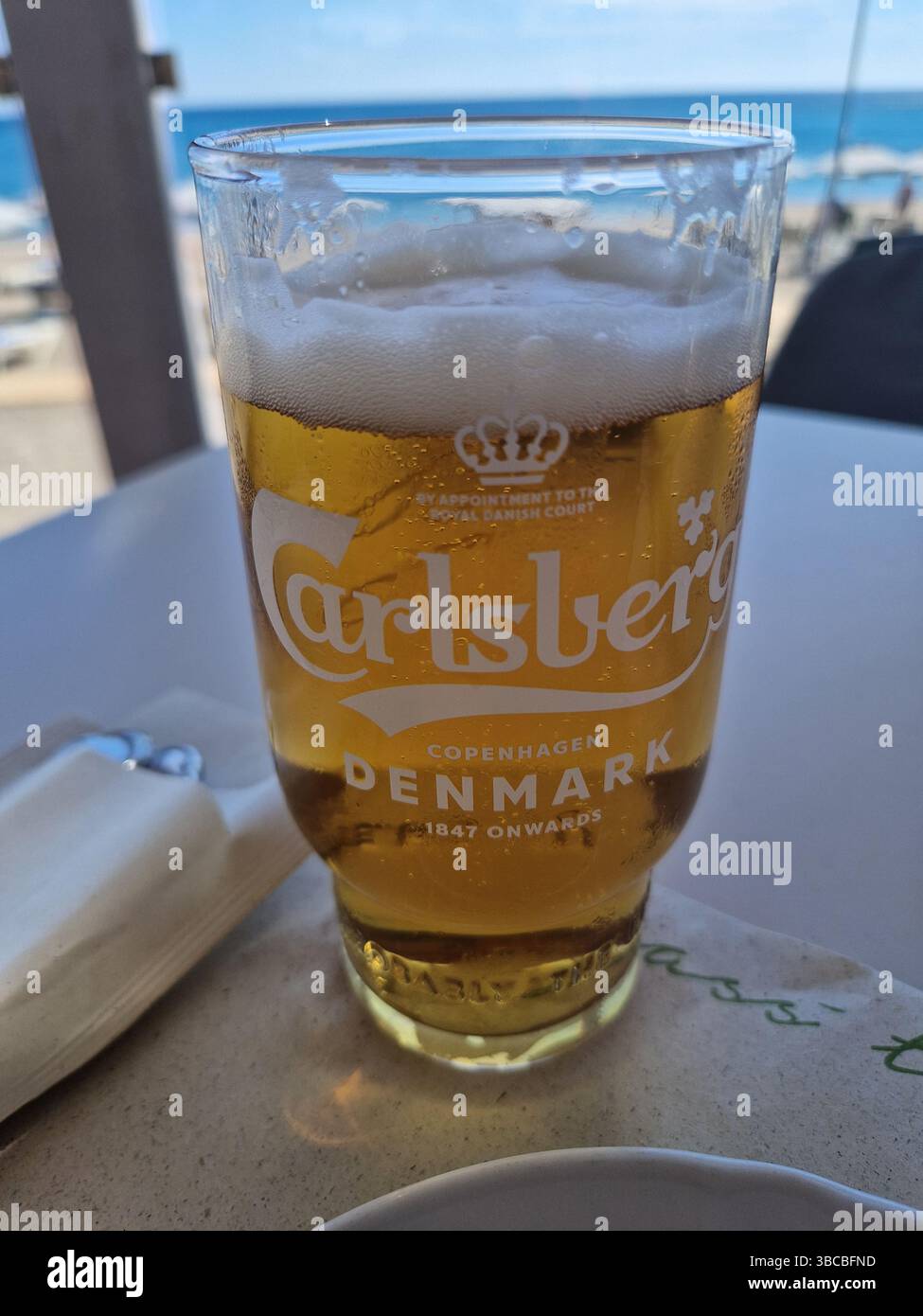 Beach Bar everywhere, Faliraki Area, View Of Mug Of Cold Beer At The ...