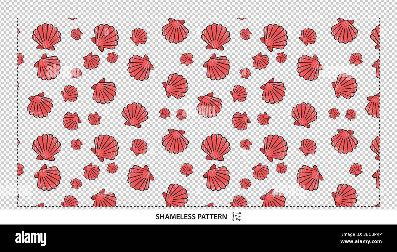 Seamless Red Seashell Beach Ocean Summer Digital Pattern Background Design Stock Vector