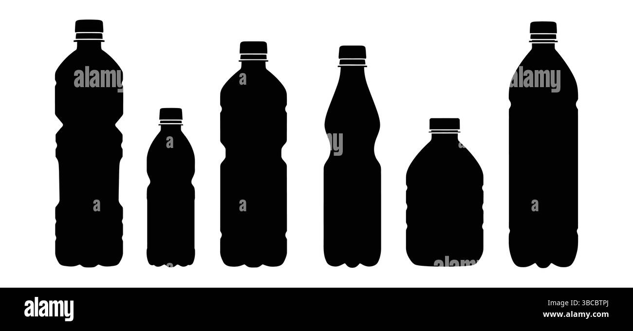 Plastic Bottle Silhouette Vector Set for Packaging Design Stock Vector