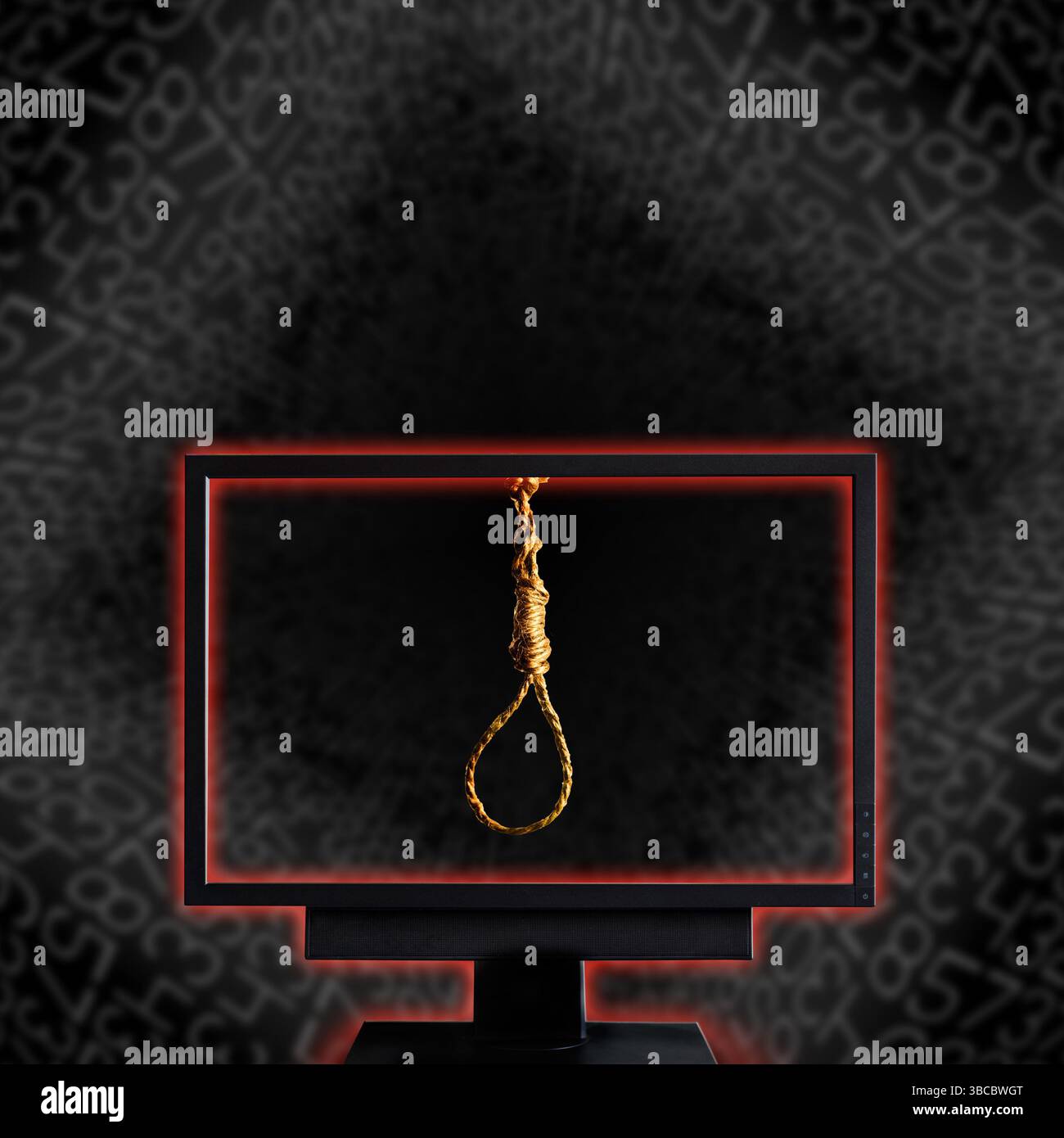 hanging rope on a computer screen Stock Photo