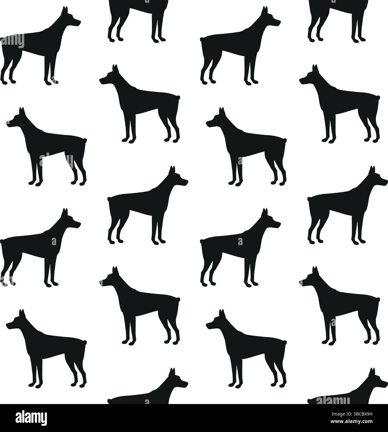 Vector seamless pattern of flat hand drawn doberman dog silhouette ...
