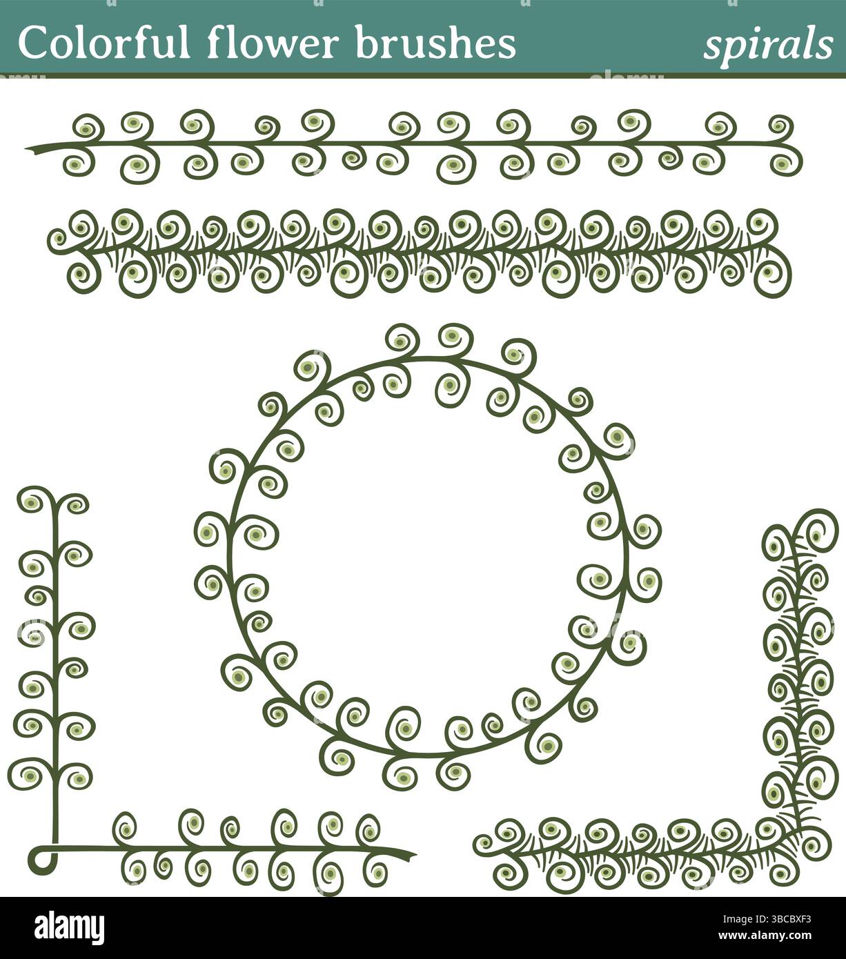 You can draw any line or path and apply one of these brushes. You can also create frames in different shapes (round, square, etc.), as all brushes inc Stock Vector